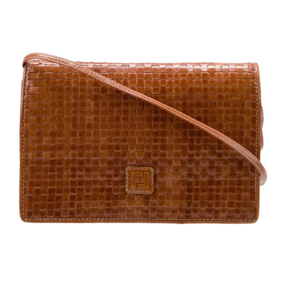 Fendi Brown Woven Leather Crossbody Bag